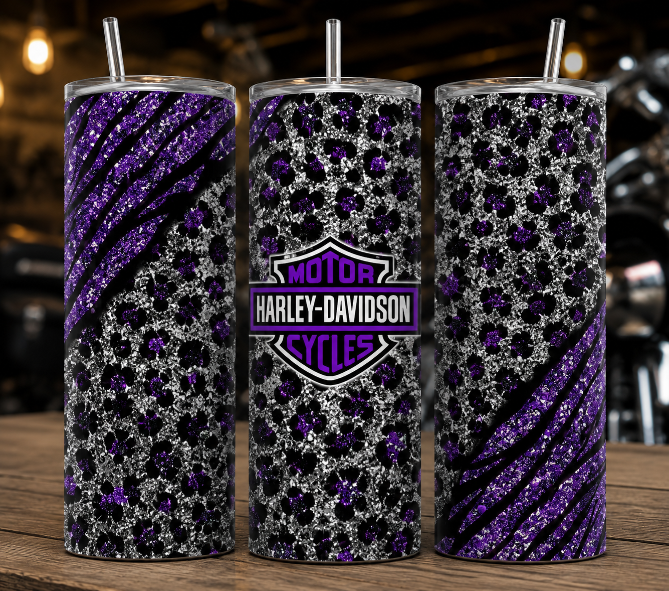 Purple Glitter Leopard & Zebra 20 oz Skinny Tumbler