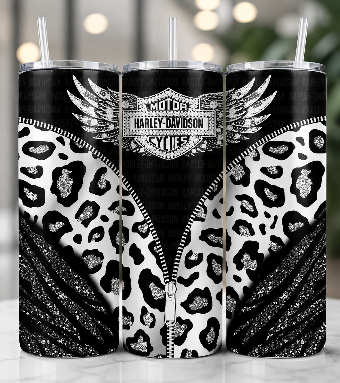 Purple Zipper Leopard 20 oz Skinny Tumbler