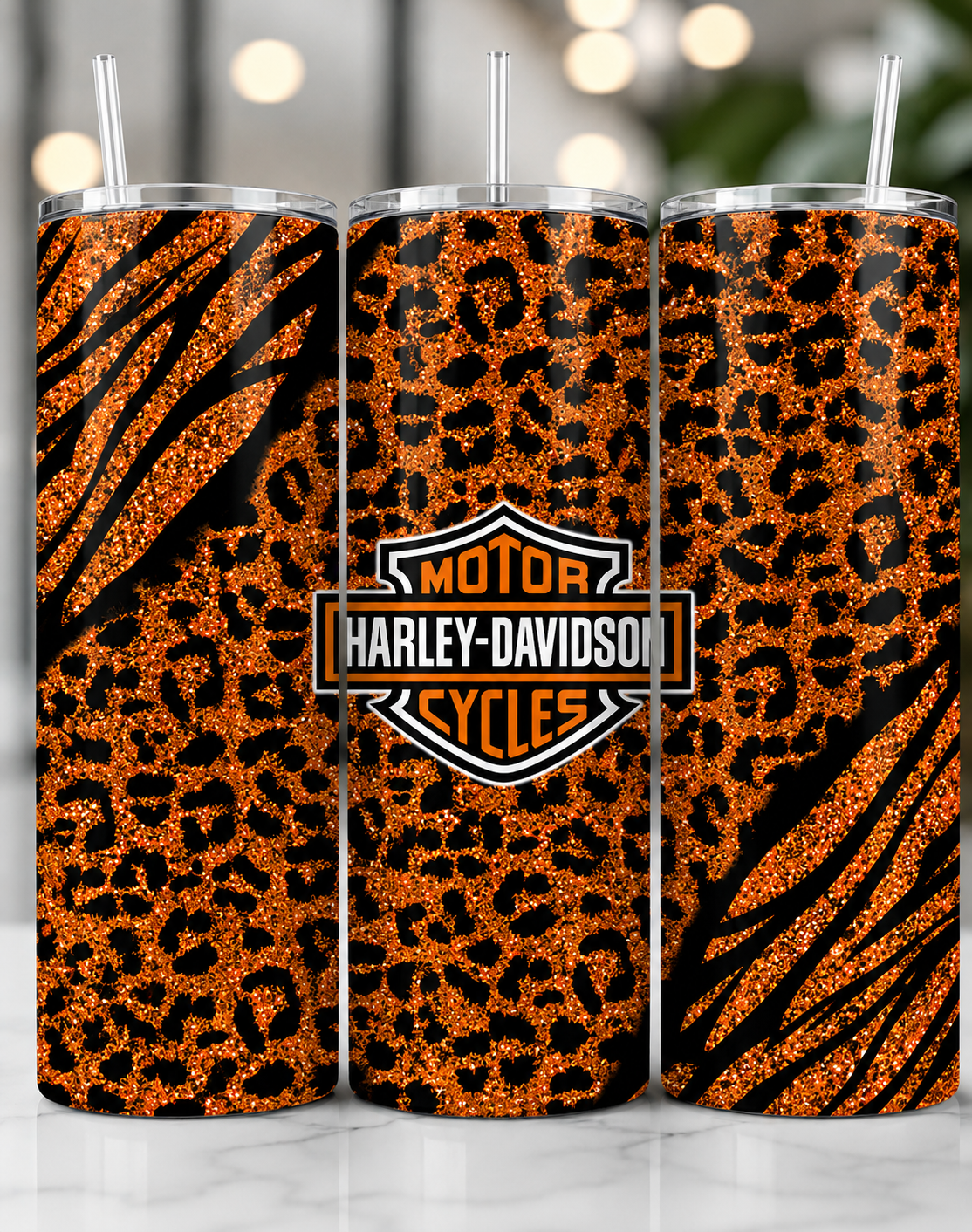 Purple Glitter Leopard & Zebra 20 oz Skinny Tumbler