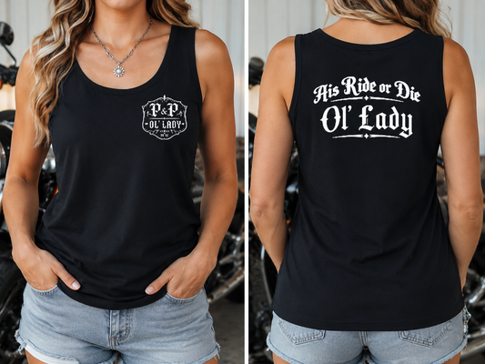 "His Ride Or Die Ol'Lady" Print, Casual Women's Tanktop for Daily Wear
