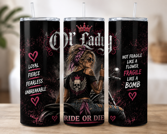 Ride Or Die Ol' Lady Pink & Black 20 oz Skinny Tumbler