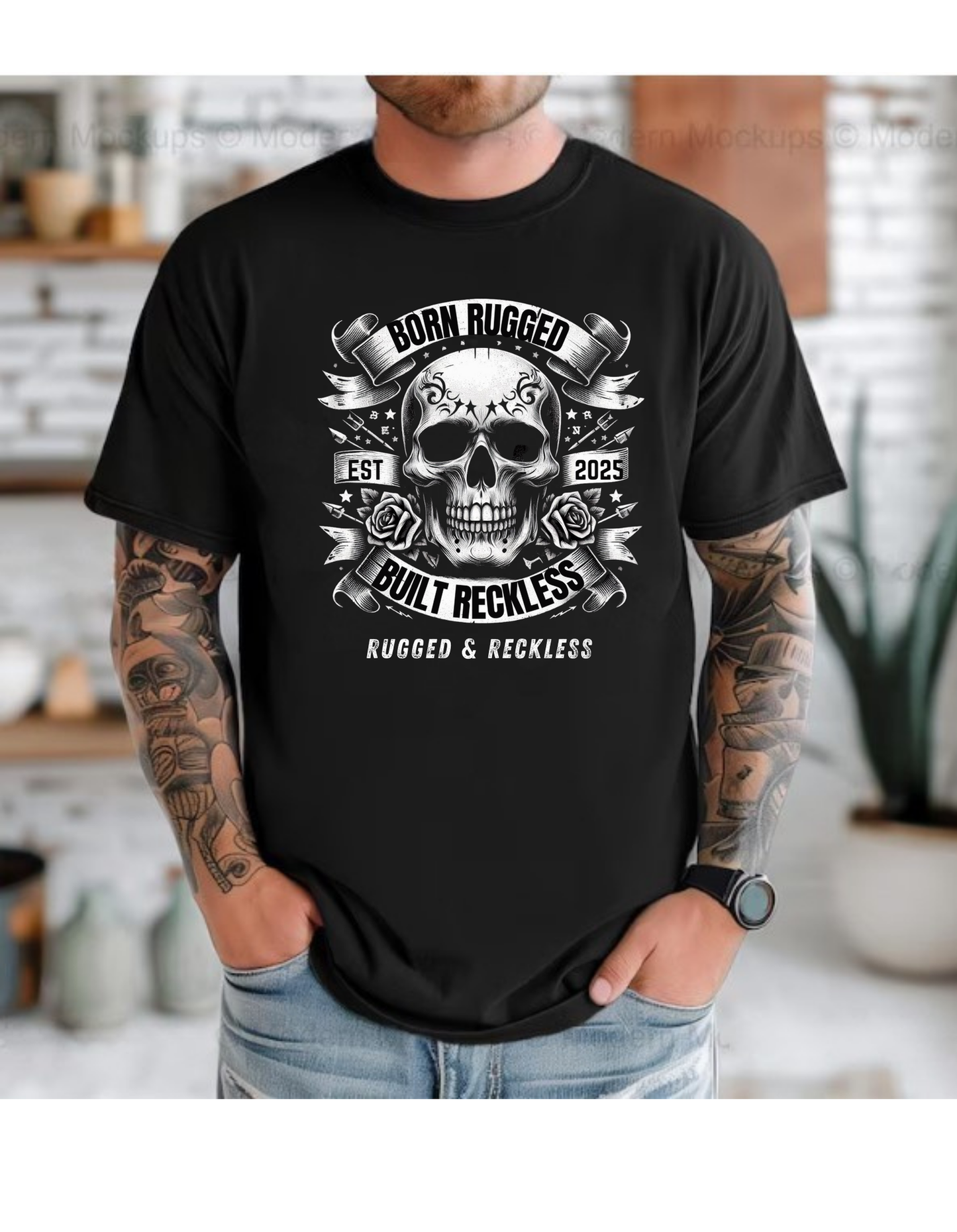 Born Rugged T-Shirt BLK/WHITE Skull