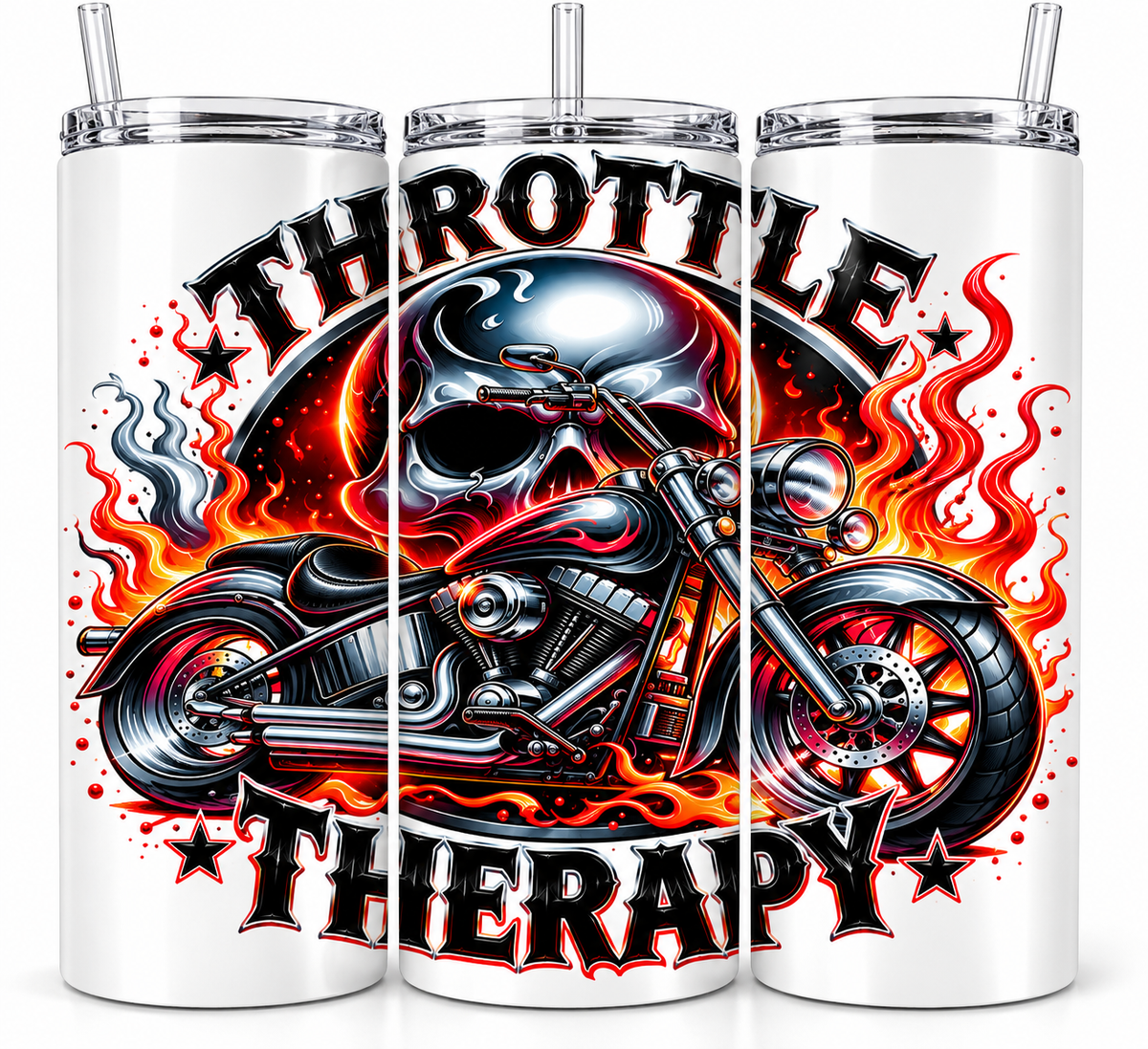 Throttle Therapy 20oz Skinny Tumbler | Biker Motorcycle Skull Cup